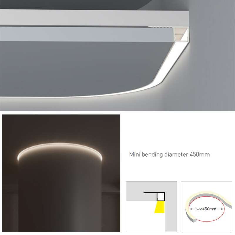 Curved LED Wall Wash Ceiling Edge Trim Molding For Plaster, Wood, Tile Curved LED Wall Wash Ceiling Edge Trim Molding For Plaster, Wood, Tile
